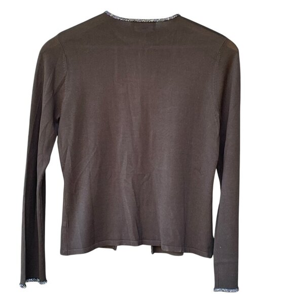 Rare Vintage 1980s 100% Silk Beaded Trim Black Cardigan Women's M Petite - Picture 4 of 10